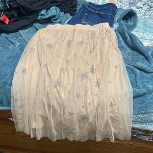 GB Girls Cream Starry Midi Skirt